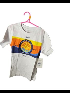 NWT Kids Size 6 Born Fly Graphic Compass Tee - White with Yellow/Orange/Blue